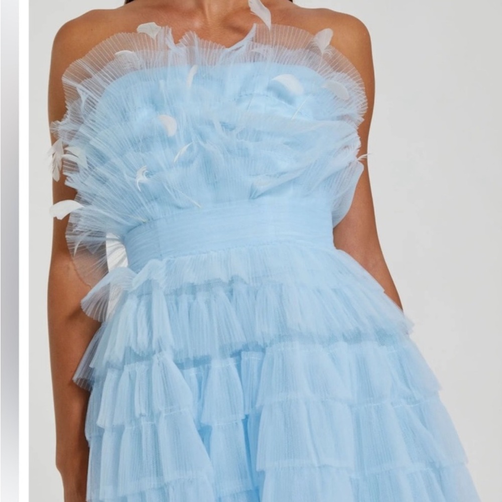 Mac Duggal Sky Blue Strapless Tiered Tulle Mini Dress - Picture 2 of 5